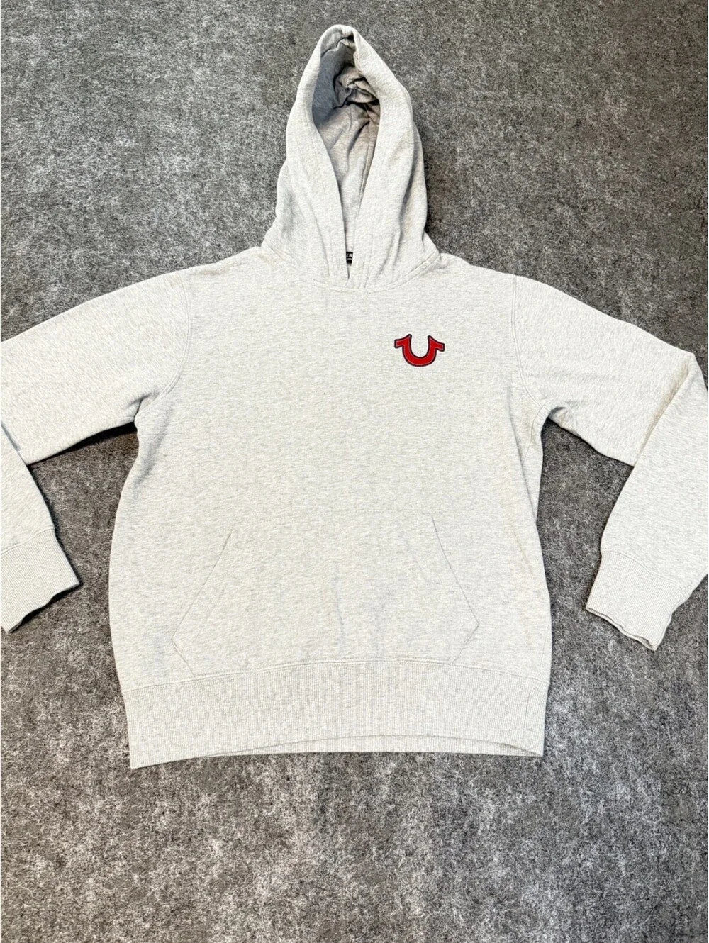 True Religion Men's L Pullover Hoodie Gray Large Heritage Buddha Graphic